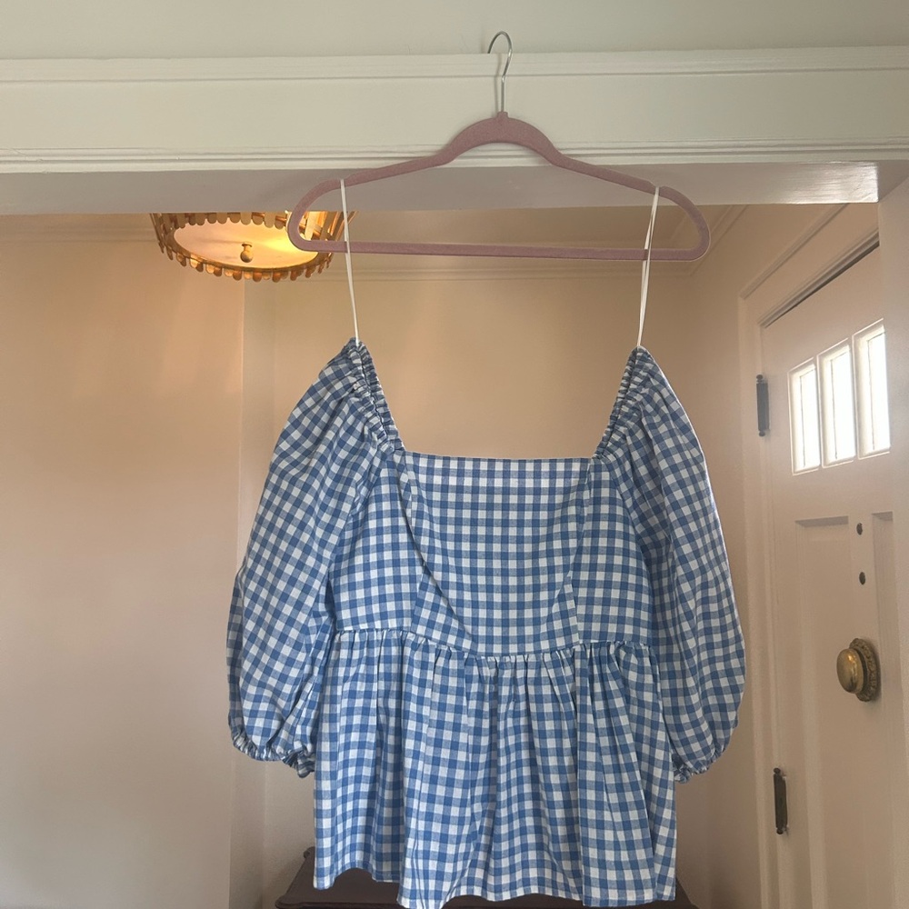 English Factory Blue Gingham Blouse